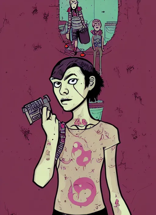 Image similar to a portrait of a pretty sewer punk young lady by asaf hanuka