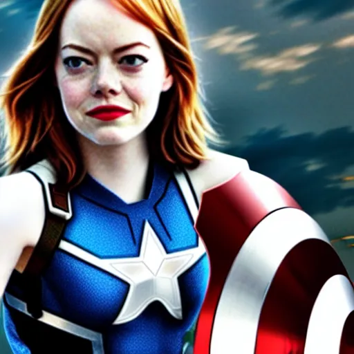 Image similar to Emma Stone as captain America