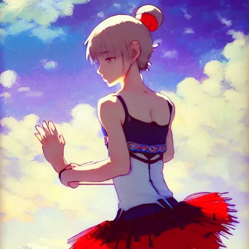 Prompt: a beautiful! boyish! ballerina alluring gravure! model, aztech street fashion oversized mayan tutu and leotard, with mayan patterns, gapmoe yandere grimdark, trending on pixiv fanbox, painted by greg rutkowski makoto shinkai takashi takeuchi studio ghibli, akihiko yoshida