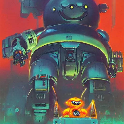 Image similar to a large anthropomorphic garfield shaped mecha by paul lehr and moebius
