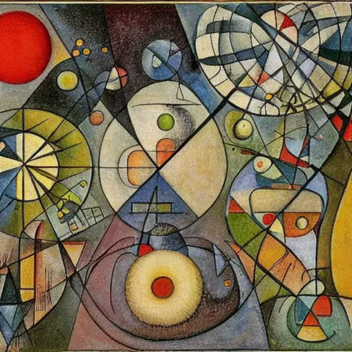 Image similar to mathematical equations inspired by bosch, bosch, kandinsky, miro, bosch, klee. mathematical paradise, detailed beautiful animals, equation heaven, detailed beautiful plants, platonic solids, elegant intricate diagrams, beautiful equations, oil paint, hyperrealistic, on loan from louvre, masterpiece
