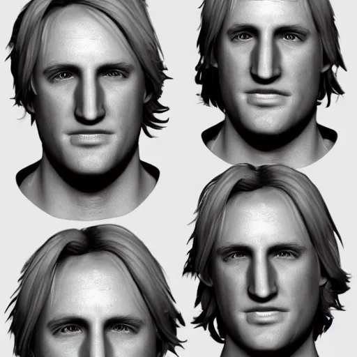 Prompt: a texture map for a character model of owen wilson