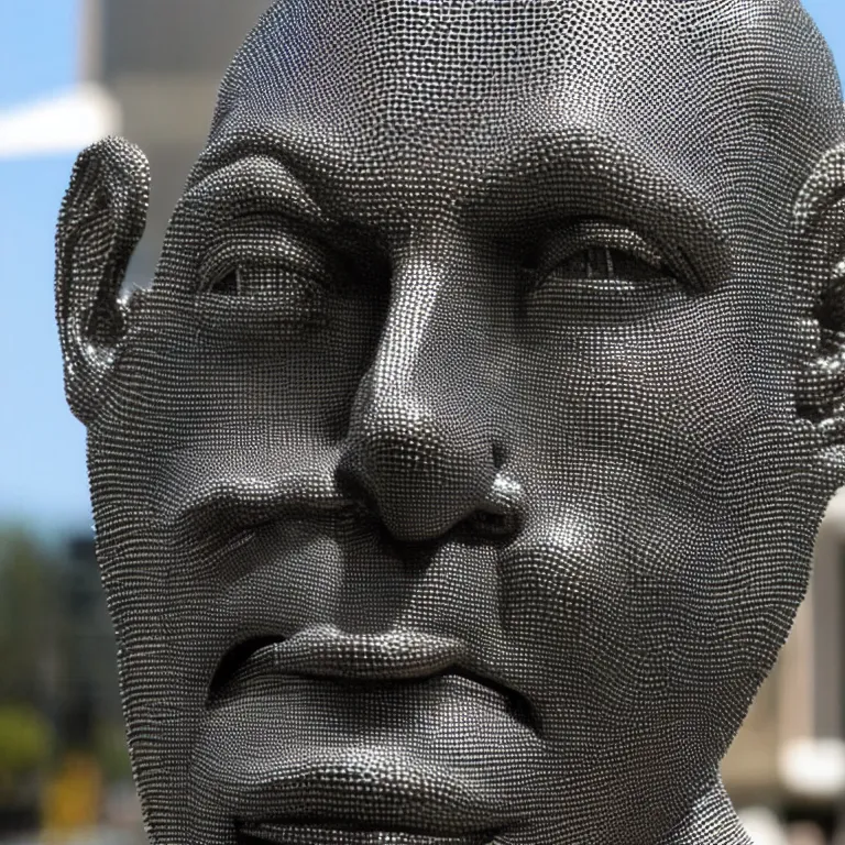 Image similar to enormous geometric accurate sculpture of james taylor sticking out his tongue, beautiful symmetrical!! face accurate face detailed face realistic proportions, made of chain mail and plate armor on a pedestal by ron mueck and frank frazzetta, cinematic lighting shocking detail 8 k