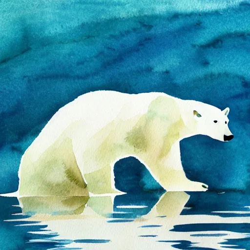 Prompt: a polar bear in water color