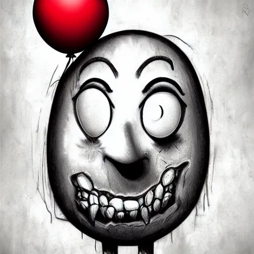 Image similar to surrealism grunge cartoon portrait sketch of a flower inside a balloon with a wide smile and a red balloon by - michael karcz, loony toons style, freddy krueger style, horror theme, detailed, elegant, intricate