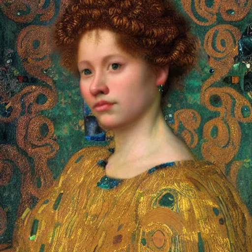 Image similar to 8k, octane render, realism, tonalism, renaissance, rococo, baroque, portrait of artist gustav klimt