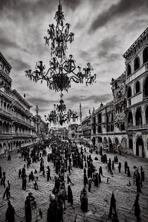 Prompt: creepy version the carnival of Venice, wide angle