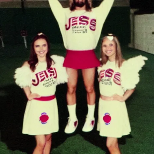 Image similar to jesus as a cheerleader