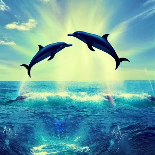 Prompt: dolphins in the ocean, seapunk, creative photo manipulation, creative photoshop, digital art