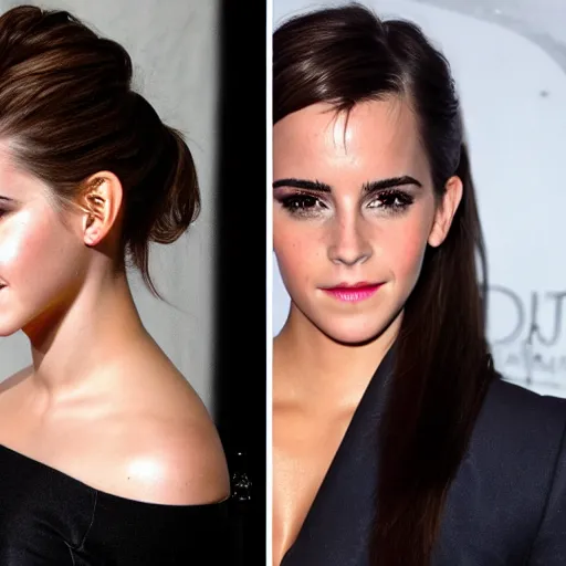 Prompt: emma watson mixed with kim kardashian, full - figure profile shot