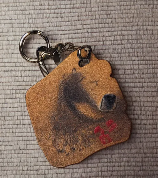 Image similar to keychain of a realistic bear and a salmon