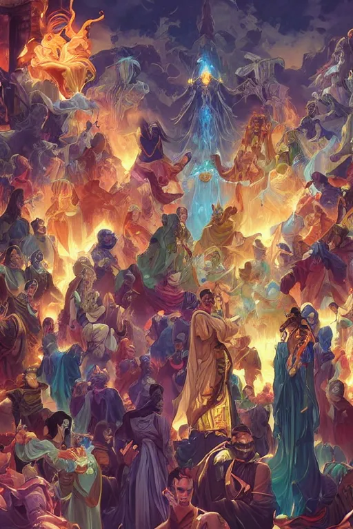 Image similar to council of ascended masters by artgerm, tooth wu, dan mumford, beeple, wlop, rossdraws, james jean, marc simonetti, artstation giuseppe dangelico pino and michael garmash and rob rey and greg manchess and huang guangjian and makoto shinkai