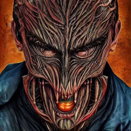 Image similar to bodyhorror portrait of ramzan kadyrov who became an ugly lovecraftian monstrosity, photo - realistic, color image, 2 k, highly detailed, horror, by giger