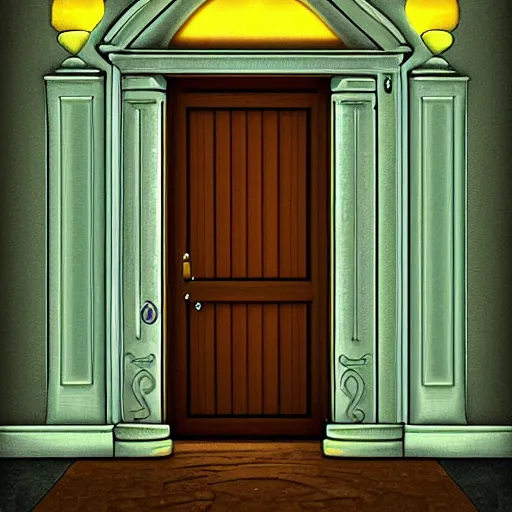 Prompt: an open doorway in the middle of the night digital art