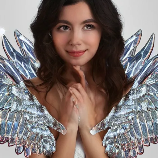 Image similar to full shot photo of a beautiful angel woman with crystal wings