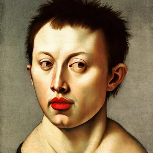 Image similar to a caravaggio face portrait of melon husk, elon musks much fruitier genetically engineered cousin, 4 k