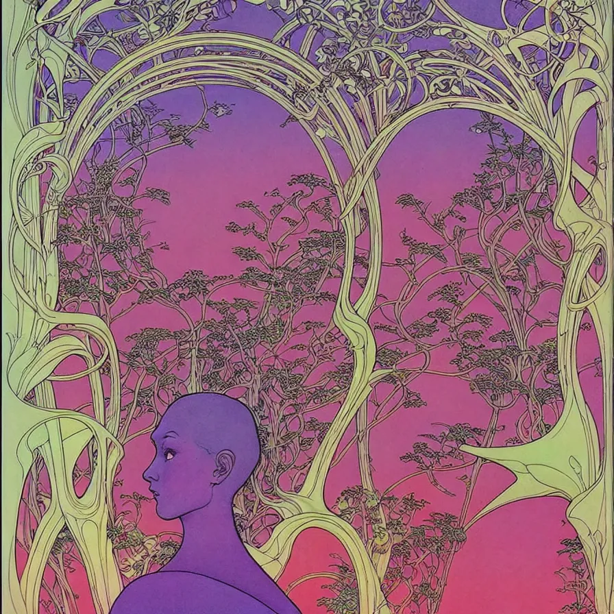 Prompt: ( ( ( ( beautiful strange forest and flowers surrounded by an art nouveau style decorative frame ) ) ) ) by mœbius!!!!!!!!!!!!!!!!!!!!!!!!!!!, overdetailed art, colorful, record jacket, no human