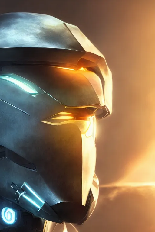 Image similar to robot ninja mask helmet halo master chief radiating a glowing aura global illumination ray tracing hdr fanart arstation by ian pesty and katarzyna da „ bek - chmiel