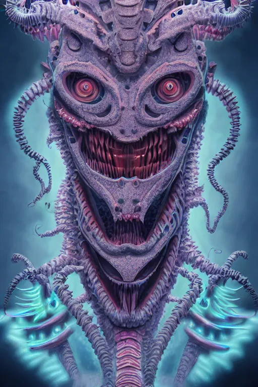 Image similar to Ultradetailed illustration of robotic demogorgon with symmetrical features and intricate botanical details, very detailed, pastel colors, digital painting, 8k, 4K, hd, portrait, volumetric lighting, studio