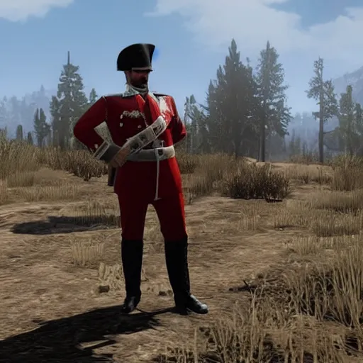 Prompt: russian hussar in red dead redemption