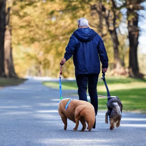 Prompt: a man walking a dog