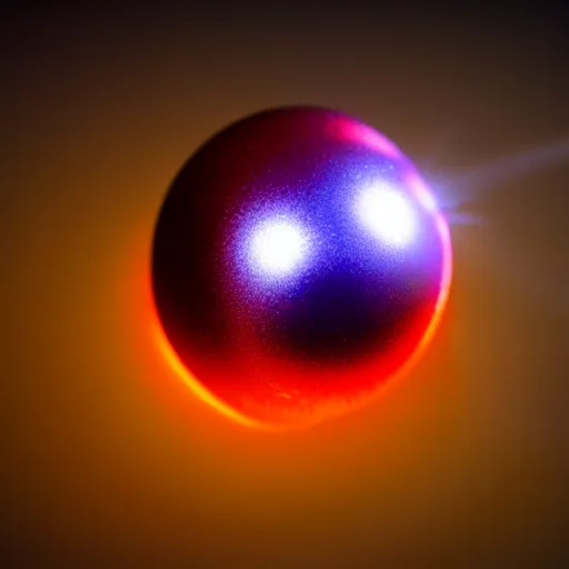 Image similar to a ball of gold nanoparticles, illuminated by a red laser beam