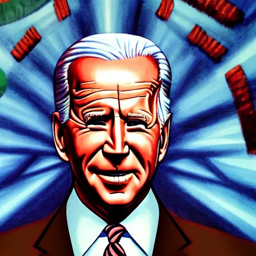 Image similar to a church mural depicting joe biden as a god, 4 k, highly detailed, painted by michelangelo