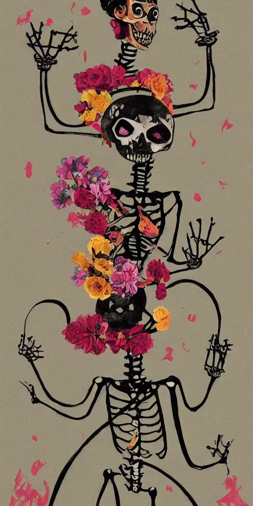 Prompt: concept art dancing skeleton frida kahlo