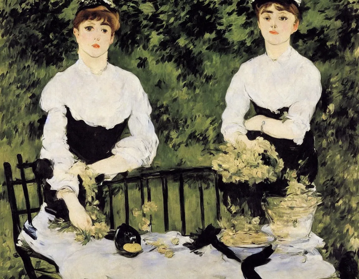 Image similar to edouard manet. marie is alone.