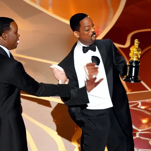 Image similar to will smith slapping chris rock at oscars 4k