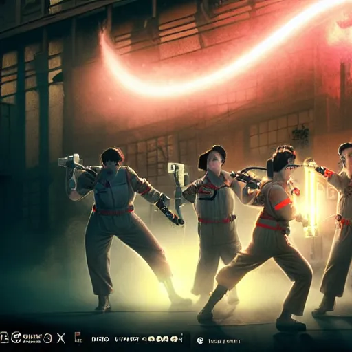 Image similar to ghostbusters in feudal japan, steam punk aesthetic, cinematic quality, high octane, splash art, movie still, cinematic lighting, ray tracing, detailed face, octane render, long lens, shallow depth of field, bokeh, anamorphic lens flare, 8 k, hyper detailed, 3 5 mm film grain