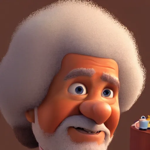 Image similar to bob ross as a disney character from up ( 2 0 0 9 ), octane render, 3 d render, photorealistic