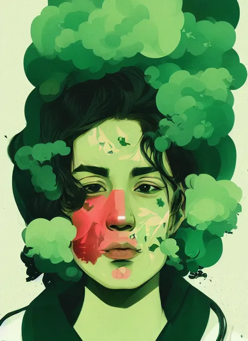 Image similar to profile picture by sachin teng, marijuana, organic painting, dreamy, smoke clouds, asymmetrical, green, matte paint, hard edges, energetic