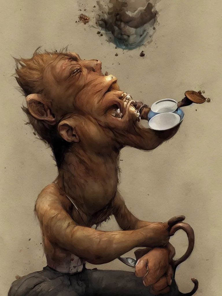 Image similar to the worst way to drink your coffee, by Esao Andrews, serene illustration, fresh colors, conceptart, trending on artstation