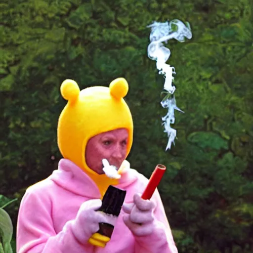 Image similar to a teletubbie smoking a cigarette