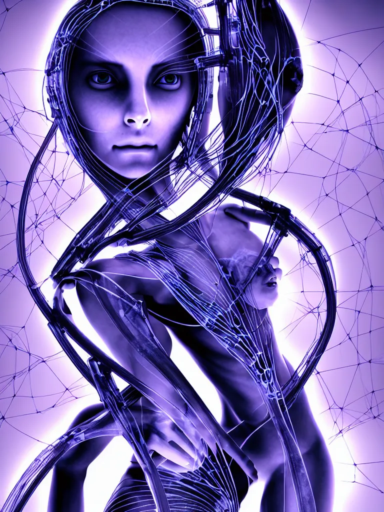 Image similar to x - rays and bioscans, new ai race, inspired by æon flux, hideo kojima, mobius, and botticelli, pre - raphaelite, shoujo manga, ferrofluid, quantum deep magic, uncanny, mesmerizing, wires, veins, ultrafine inklines, 4 k photorealistic, full shot,