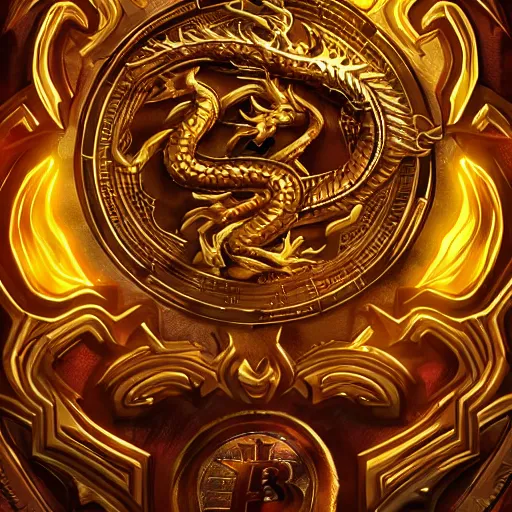 Image similar to golden dragon, bitcoin symbols, in the style of Greg Rutkowski, hearthstone artwork