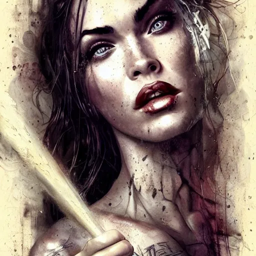 Image similar to Megan Fox on stage playing rock and roll by Bastien Lecouffe-Deharme