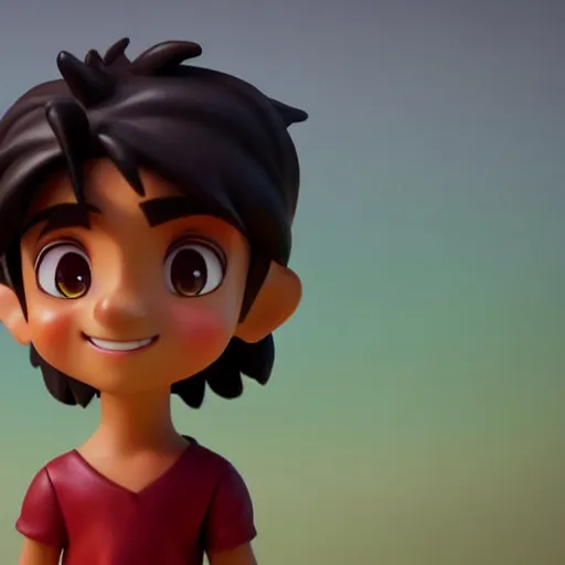 Prompt: a profile view of young aladdin as nendoroid walking in a desert in the croods movie style, anime, disney, pixar, 8 k, hd, dof, kodak film, volumetric lighting, subsurface scattering, photorealistic, octane render, details