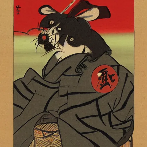 Image similar to a painting of a samurai rat in the style of ukiyo - e