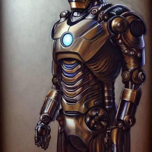 Prompt: steampunk Iron Man by H.R. Giger , full body, drawing on pencil, ornate, details, smooth, sharp focus, illustration, realistic, cinematic, artstation, award winning, rgb, ethereal blue lighting, 8K, H 1088