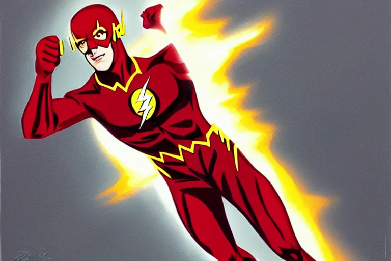 Prompt: the flash, working as a delivery man, art in the style of alex ross