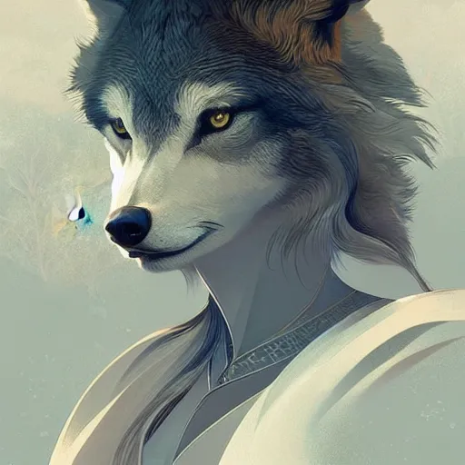 Image similar to Geometric Wolf, moon in the background, intricate, elegant, highly detailed, digital painting, artstation, concept art, smooth, sharp focus, illustration, art by artgerm and greg rutkowski and alphonse mucha