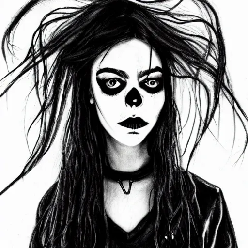 Prompt: grunge drawing of billie eilish in the style of jack skellington