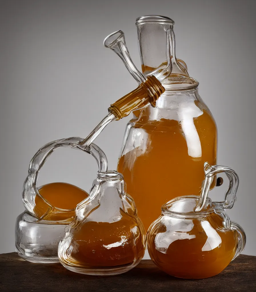 Image similar to klein bottle honey jar, product photography, beautiful studio photography