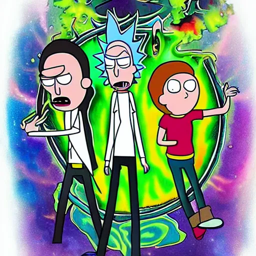 Prompt: rick and morty full body tattoo. tattoo artists portfolio.