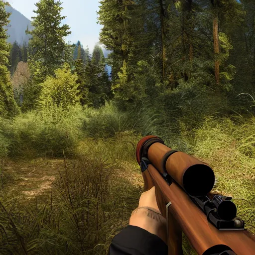 Prompt: in a background green forest, in foreground boy with shotgun, 8 k, ultra detailed, ultra realistic