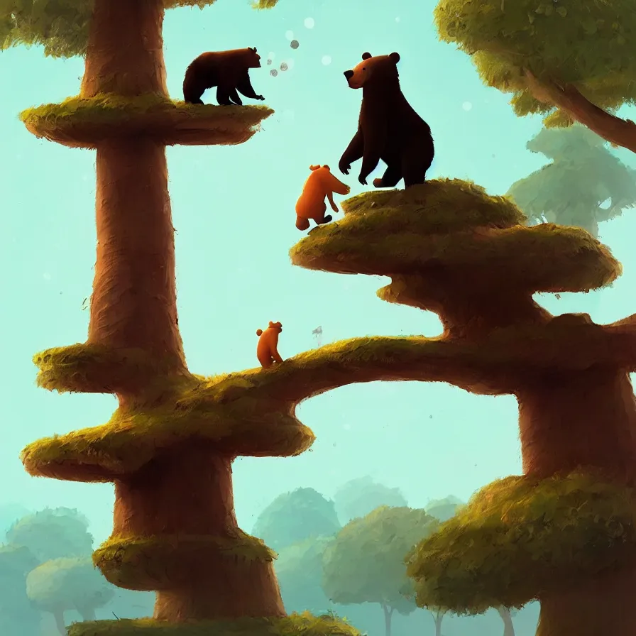 Prompt: Bear on a tree crossing the river!!!, art by Goro Fujita, ilustration, concept art, sharp focus, ArtStation, Deviantart