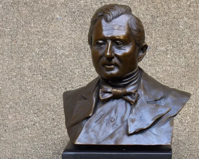 Prompt: a bronze bust of the polyglot Richard Simcott