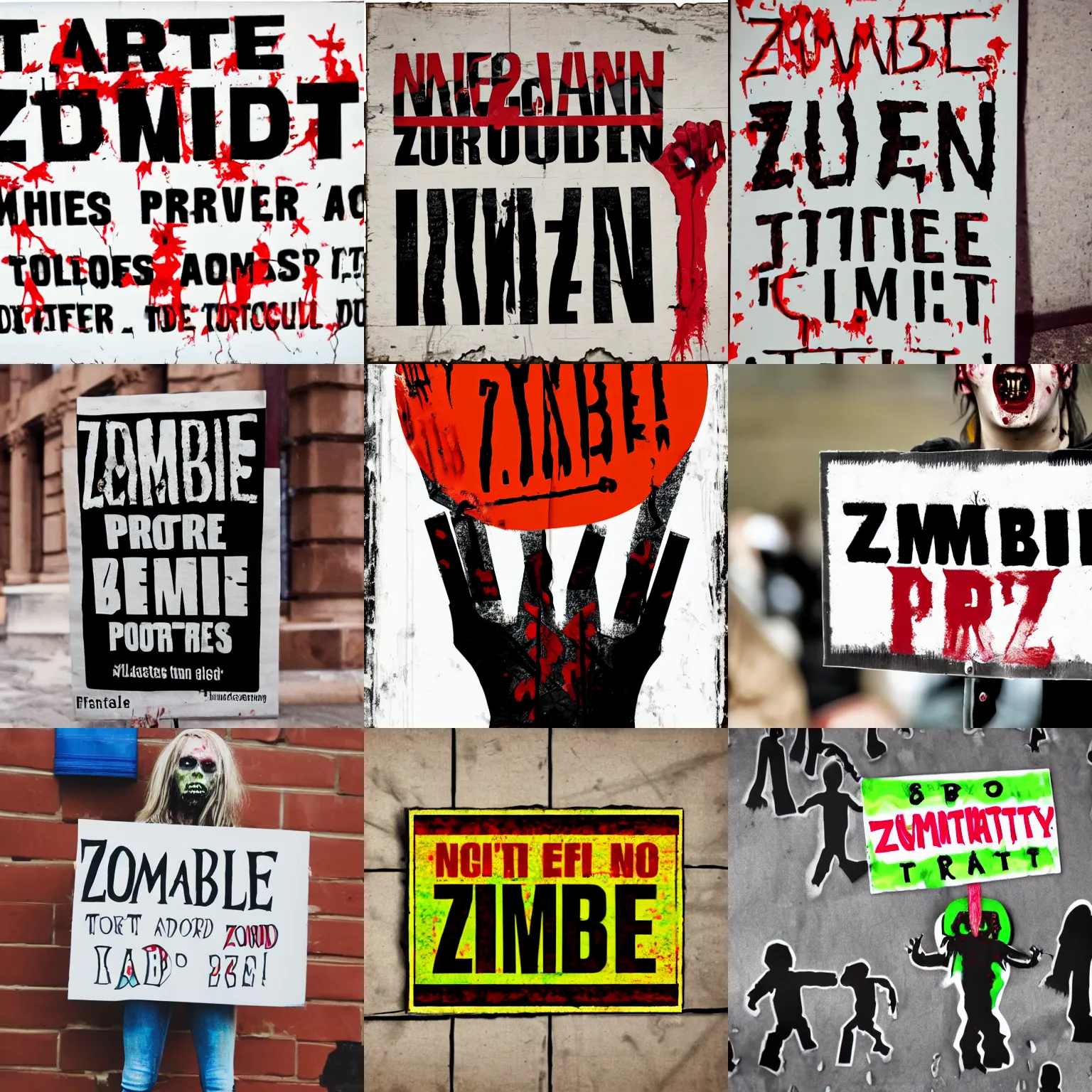 Prompt: zombie protest sign art 5 0 mm